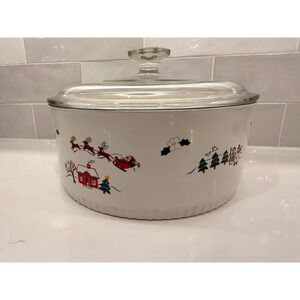 Pfaltzgraff Christmas Heritage Casserole Dish with Glass Lid Round White USA